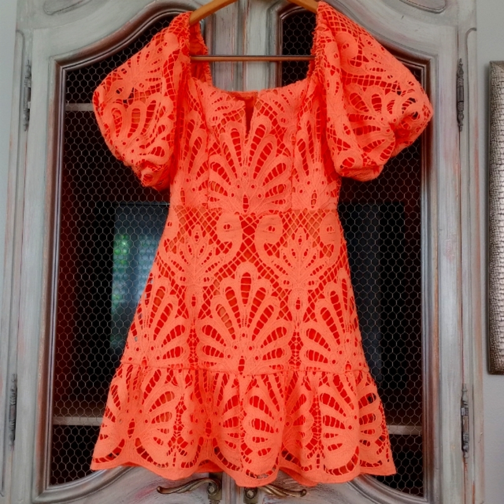 FLYING TOMATO Vibrant Orange Lace Dress